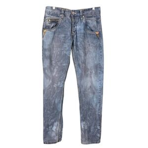 Timezone Mens Blue Acid Wash Tie Dye Slim Straight Button Fly Jeans‎ 29x31.5